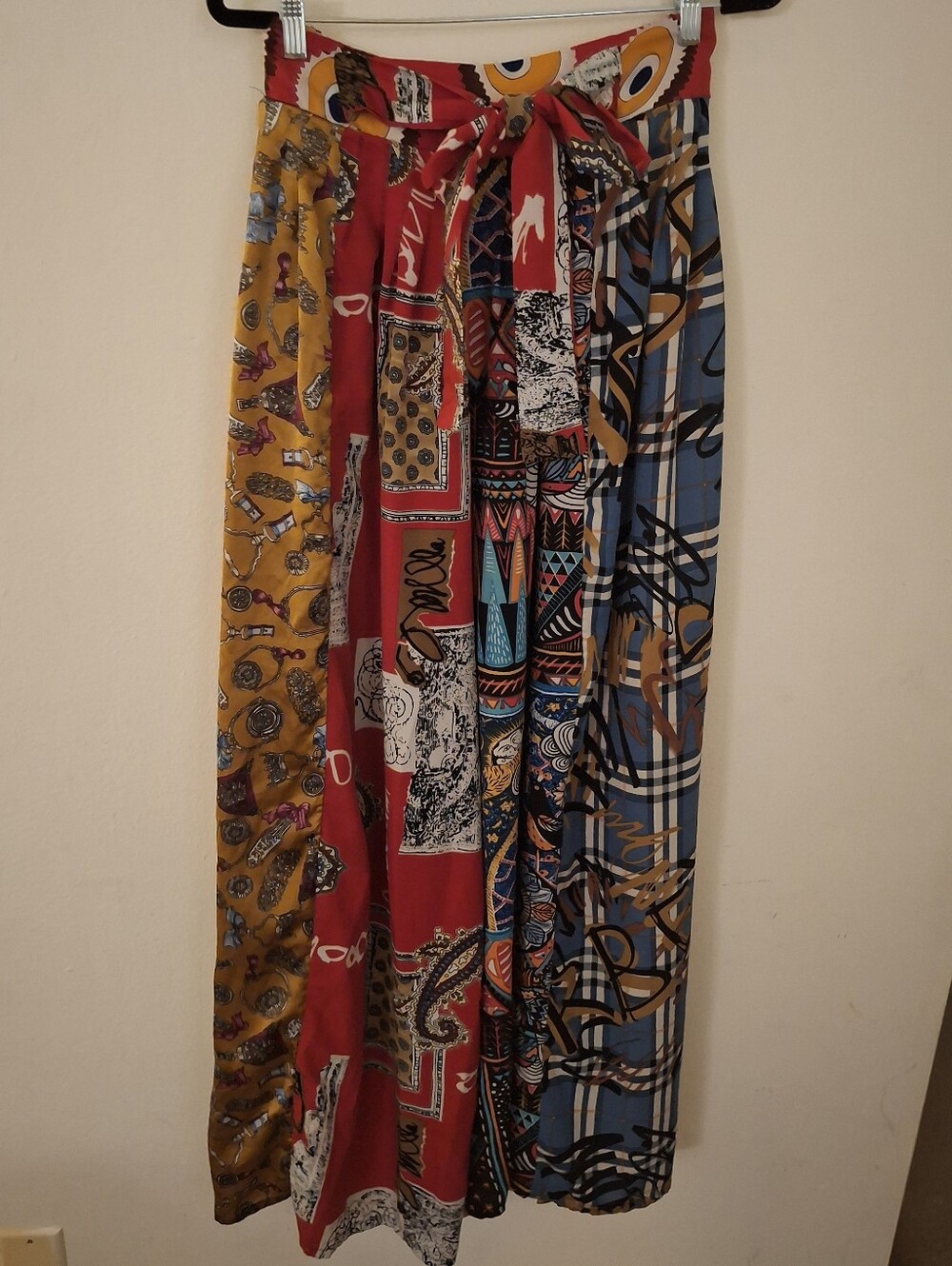 Multi-Print Wide Leg Pant with Dexorative Tie Waist - Multi-color Size 20